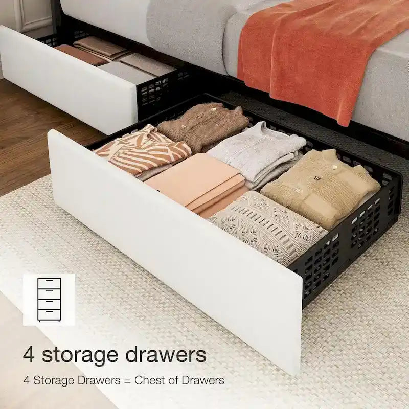 PU Leather Platform Bed Frame with 4 Storage Drawers & Adjustable Headboard