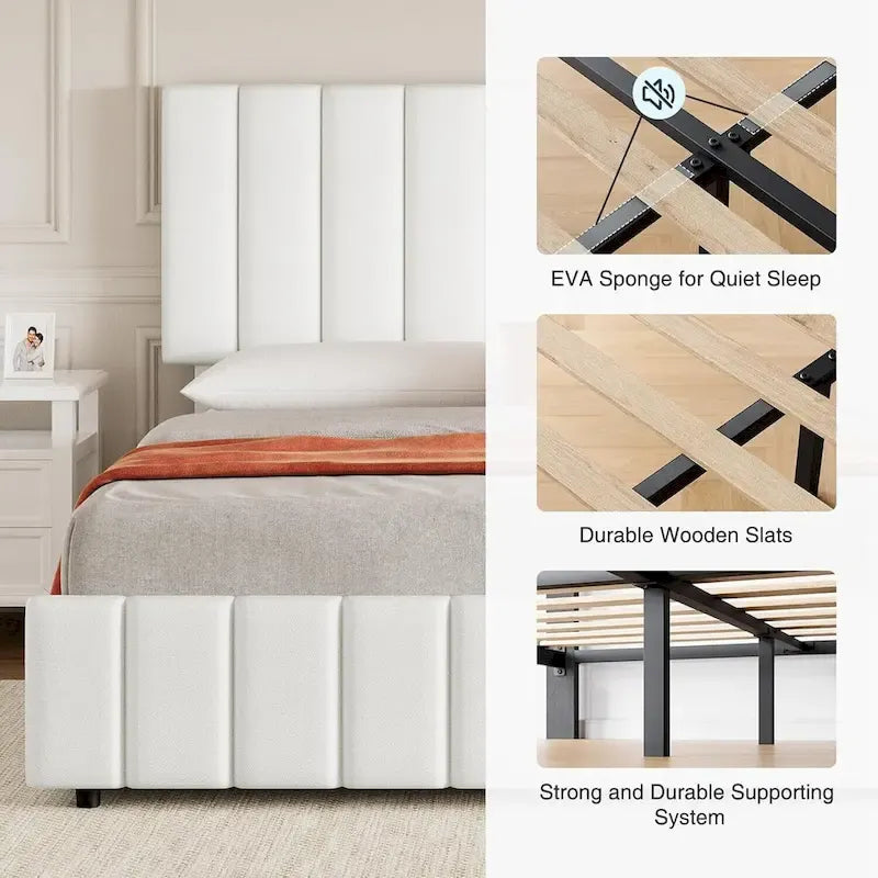 PU Leather Platform Bed Frame with 4 Storage Drawers & Adjustable Headboard
