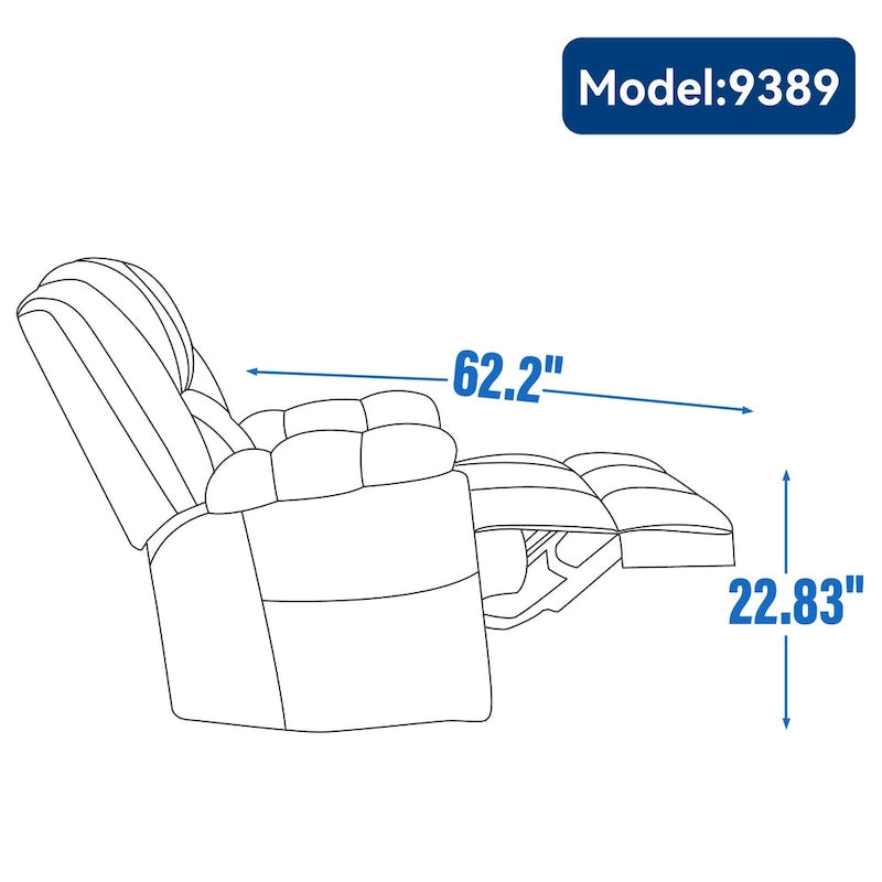 Poltrona reclinabile manuale oversize con rotazione a 360°, funzione dondolo e braccioli imbottiti