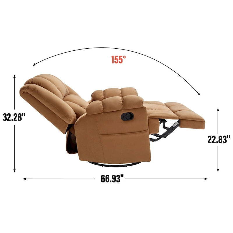 Poltrona reclinabile manuale oversize con rotazione a 360°, funzione dondolo e braccioli imbottiti