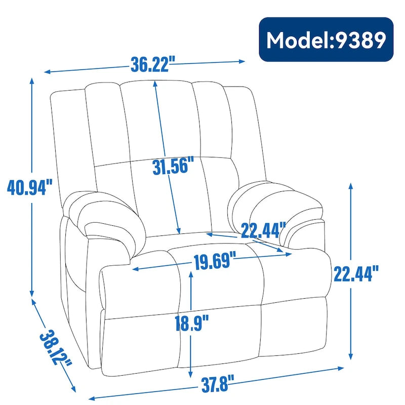 Poltrona reclinabile manuale oversize con rotazione a 360°, funzione dondolo e braccioli imbottiti