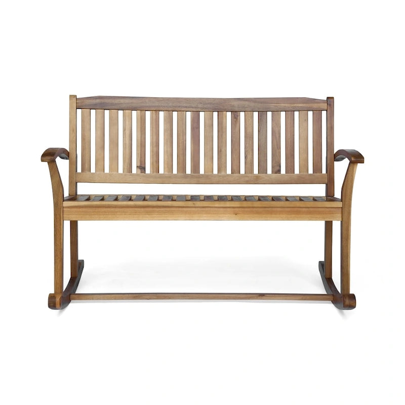 Handcrafted Acacia Wood Rocking Loveseat in Farmhouse Style