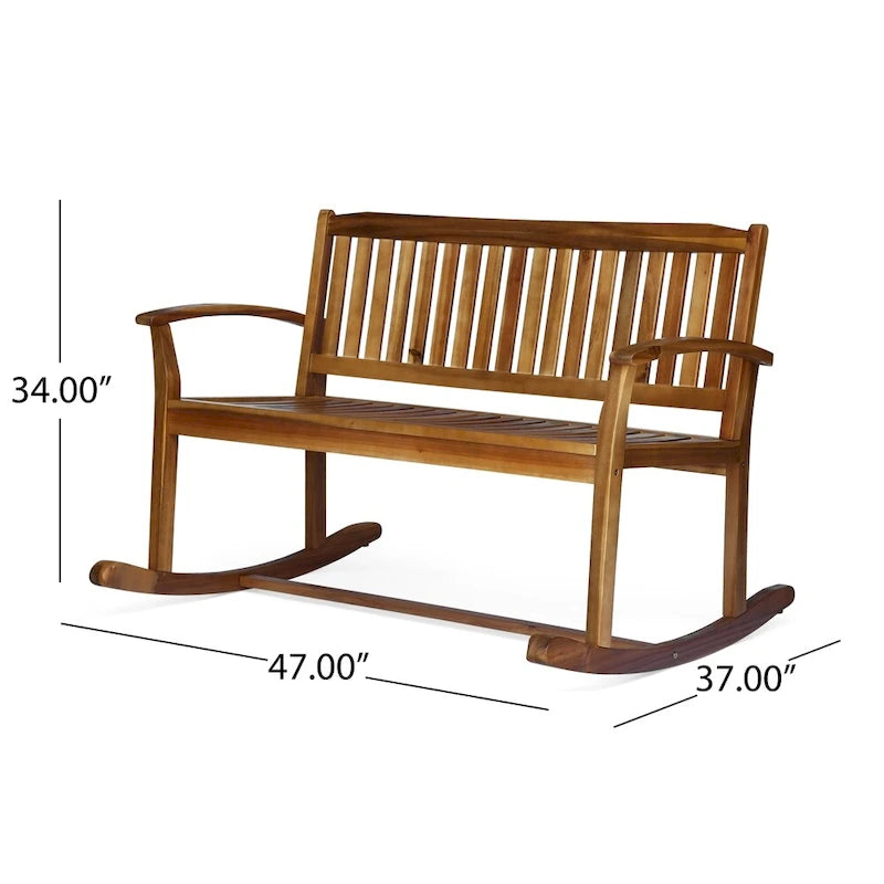 Handcrafted Acacia Wood Rocking Loveseat in Farmhouse Style