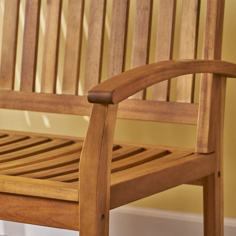 Handcrafted Acacia Wood Rocking Loveseat in Farmhouse Style