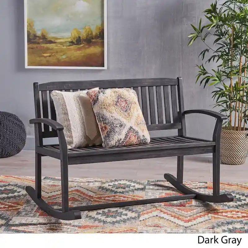 Handcrafted Acacia Wood Rocking Loveseat in Farmhouse Style