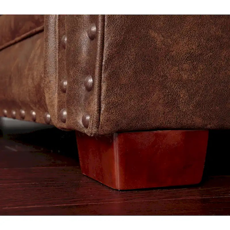 Rustikales Loveseat mit Nagelkopfverzierung und Polsterung aus Mikrofaser und Baumwolltapisserie