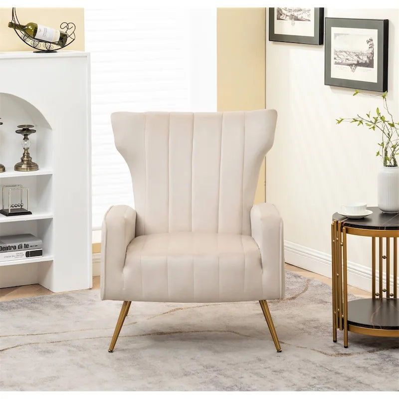 Modern Velvet Square Arm Accent Chair with Metal Legs
