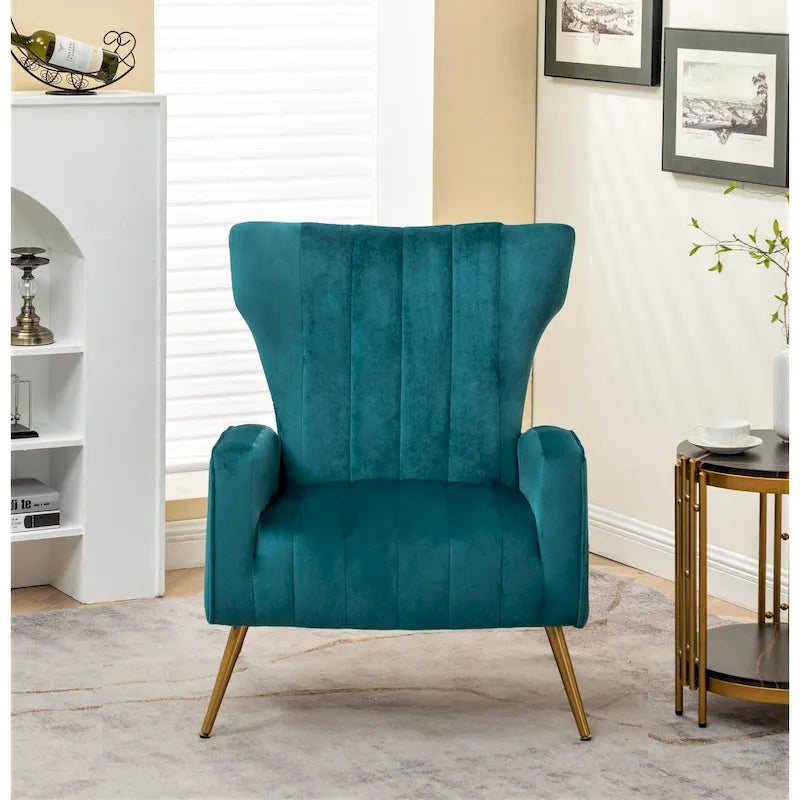 Modern Velvet Square Arm Accent Chair with Metal Legs