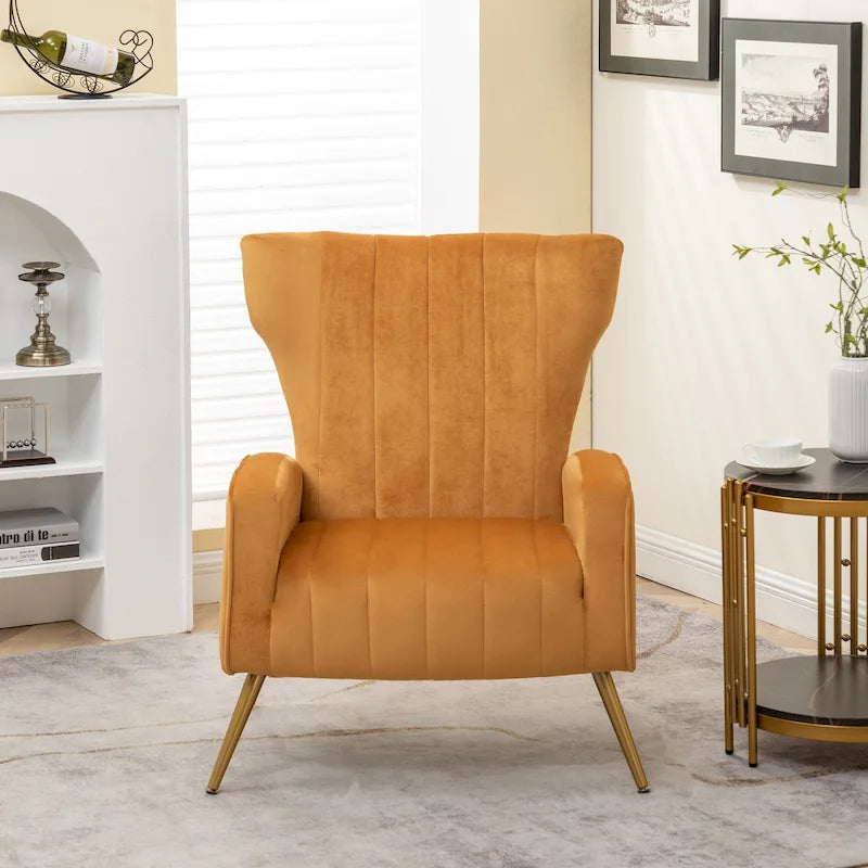 Modern Velvet Square Arm Accent Chair with Metal Legs
