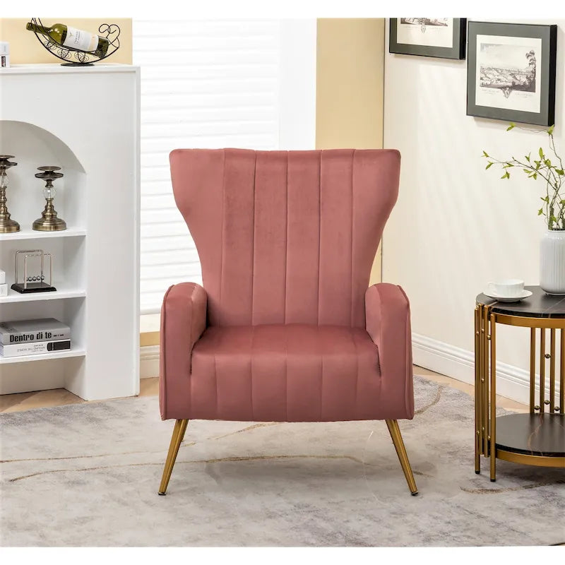Modern Velvet Square Arm Accent Chair with Metal Legs
