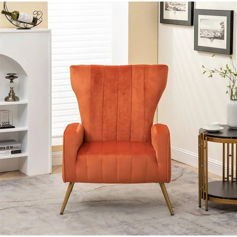 Modern Velvet Square Arm Accent Chair with Metal Legs