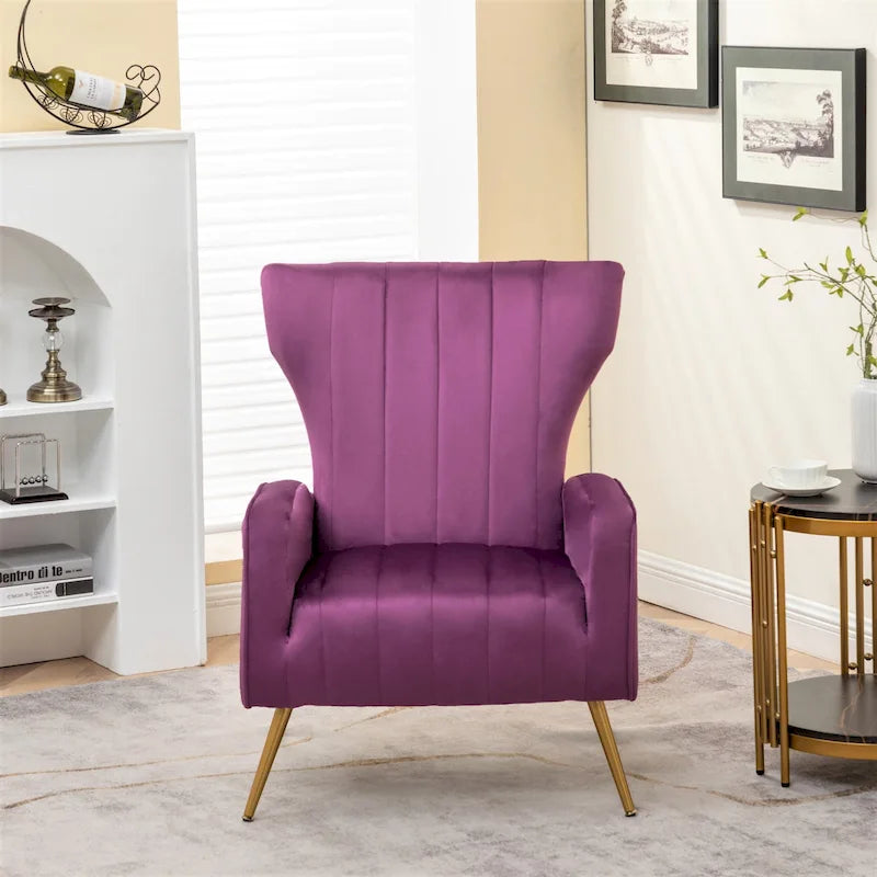 Modern Velvet Square Arm Accent Chair with Metal Legs