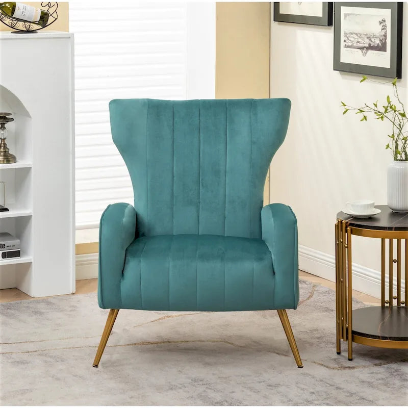 Modern Velvet Square Arm Accent Chair with Metal Legs
