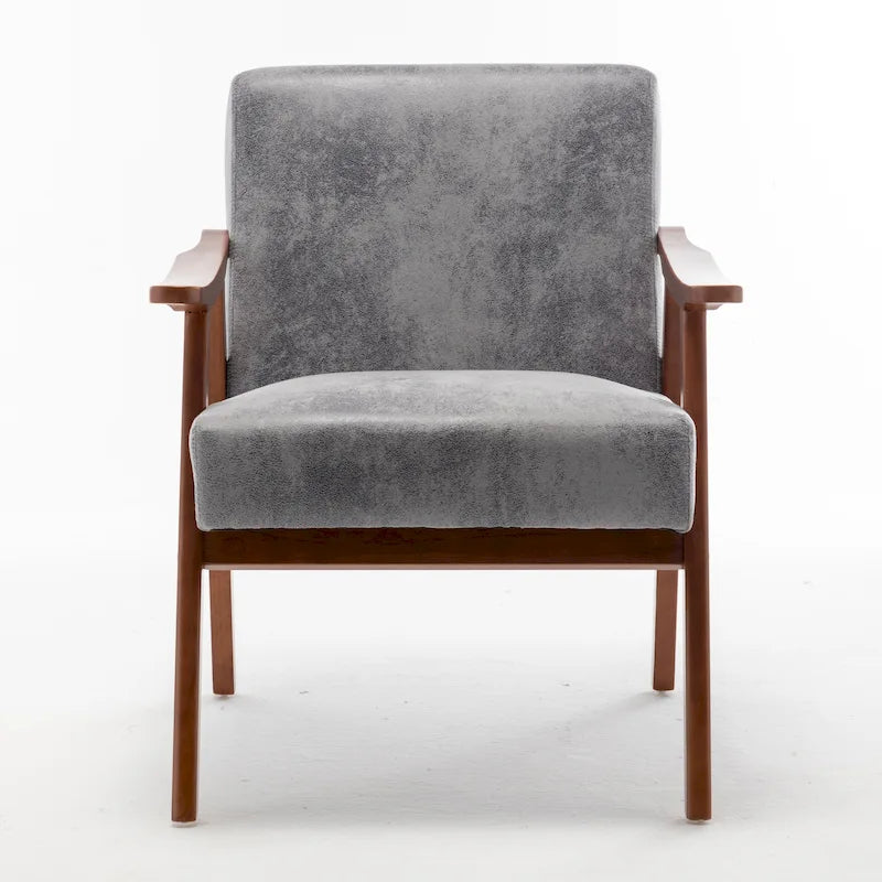 Mid-Century Modern Accent Chair with Open Wood Frame & Microfiber Cushions