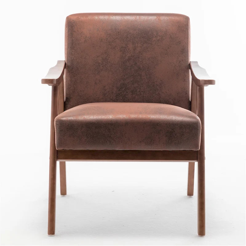 Mid-Century Modern Accent Chair with Open Wood Frame & Microfiber Cushions