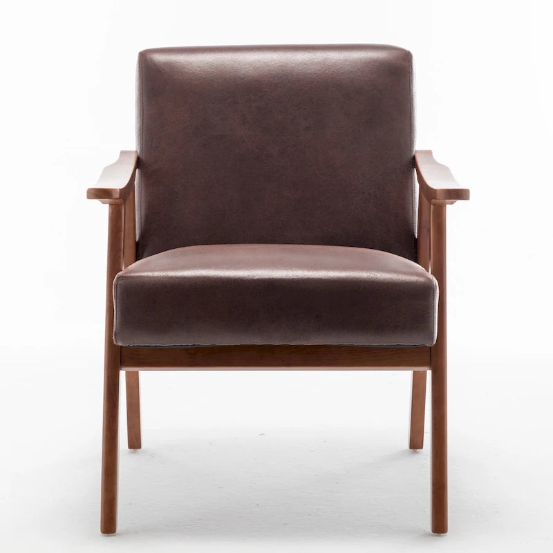 Mid-Century Modern Accent Chair with Open Wood Frame & Microfiber Cushions