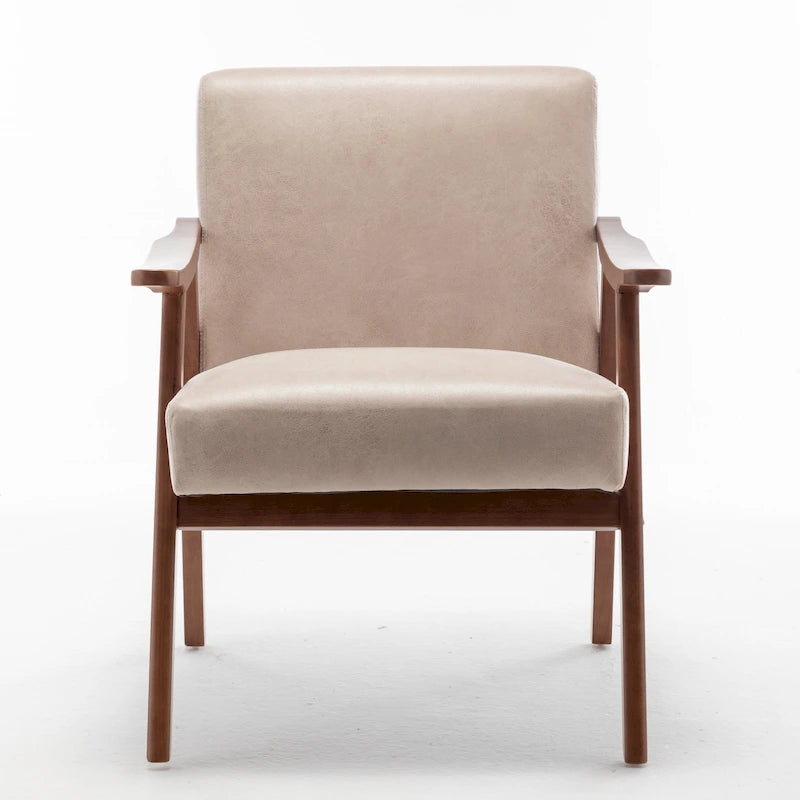 Mid-Century Modern Accent Chair with Open Wood Frame & Microfiber Cushions
