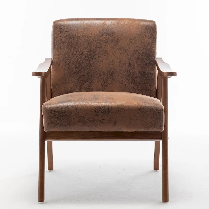 Mid-Century Modern Accent Chair with Open Wood Frame & Microfiber Cushions