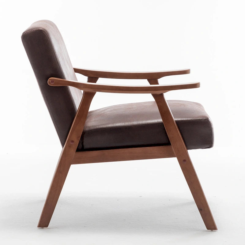 Moderner Mid-Century-Akzentstuhl mit offenem Holzrahmen und Mikrofaserpolstern