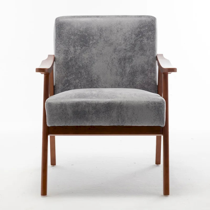 Mid-Century Modern Accent Chair with Open Wood Frame & Microfiber Cushions