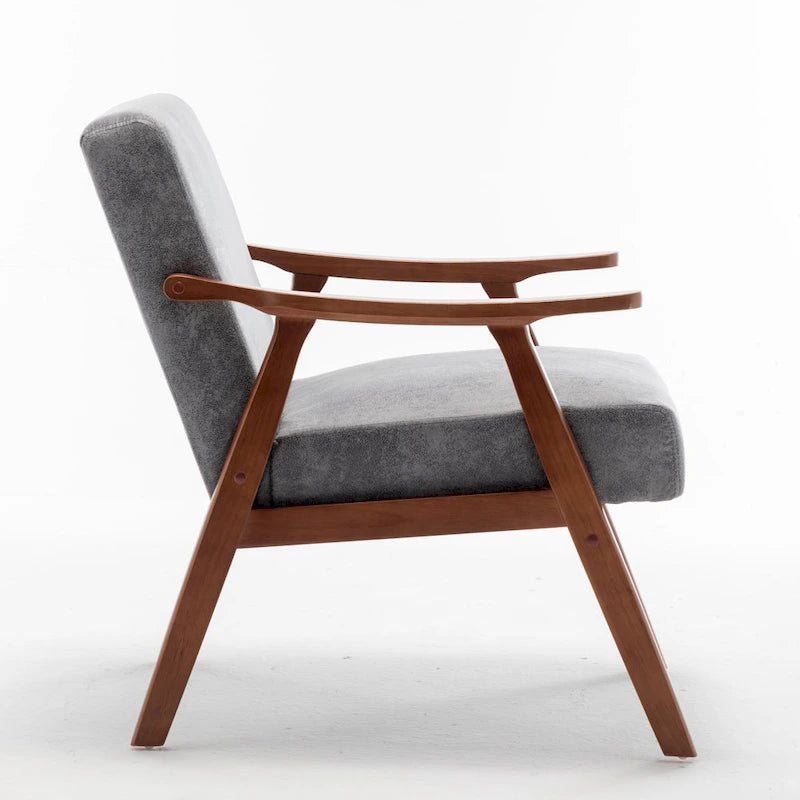 Mid-Century Modern Accent Chair with Open Wood Frame & Microfiber Cushions