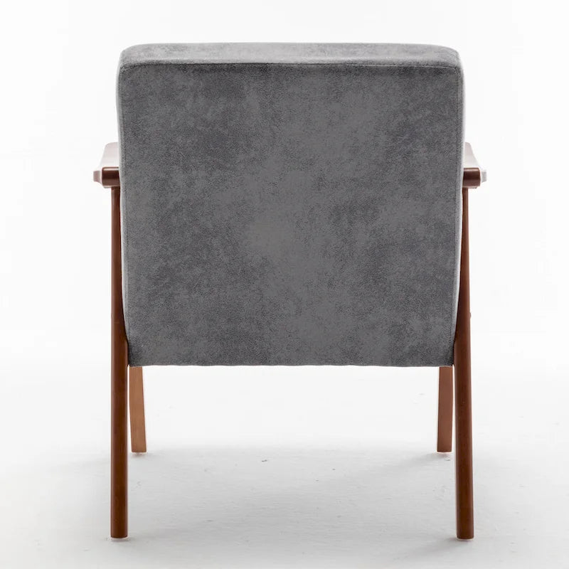 Moderner Mid-Century-Akzentstuhl mit offenem Holzrahmen und Mikrofaserpolstern
