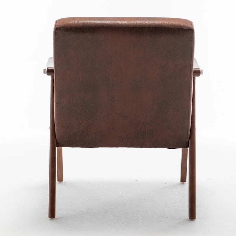 Moderner Mid-Century-Akzentstuhl mit offenem Holzrahmen und Mikrofaserpolstern