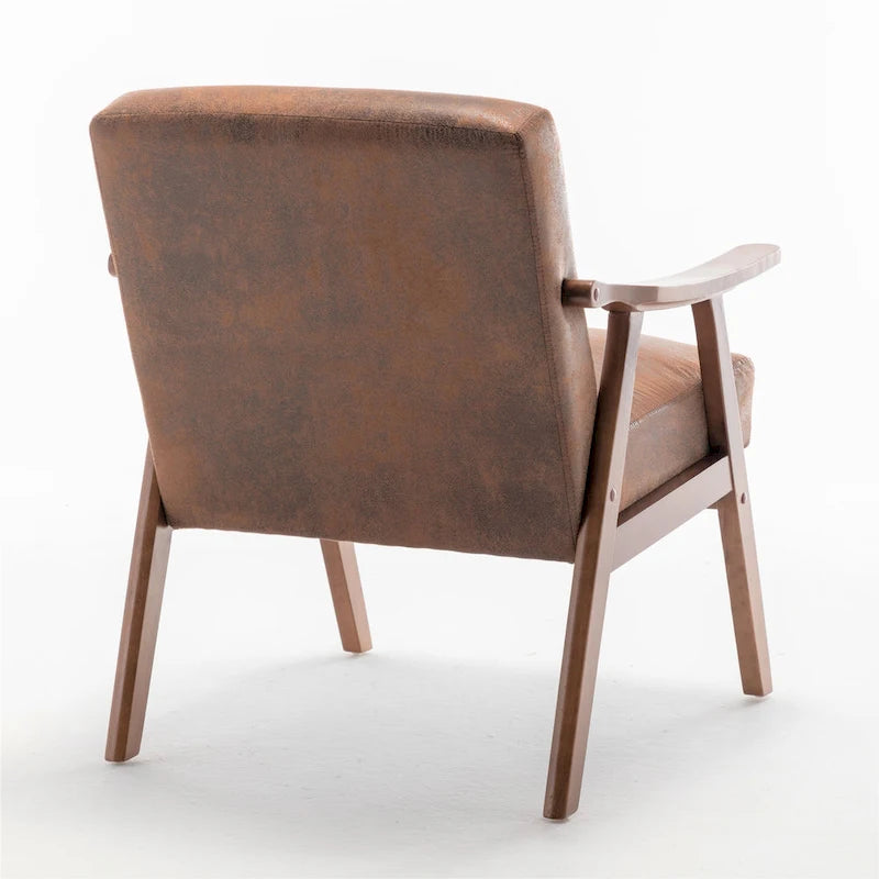 Moderner Mid-Century-Akzentstuhl mit offenem Holzrahmen und Mikrofaserpolstern
