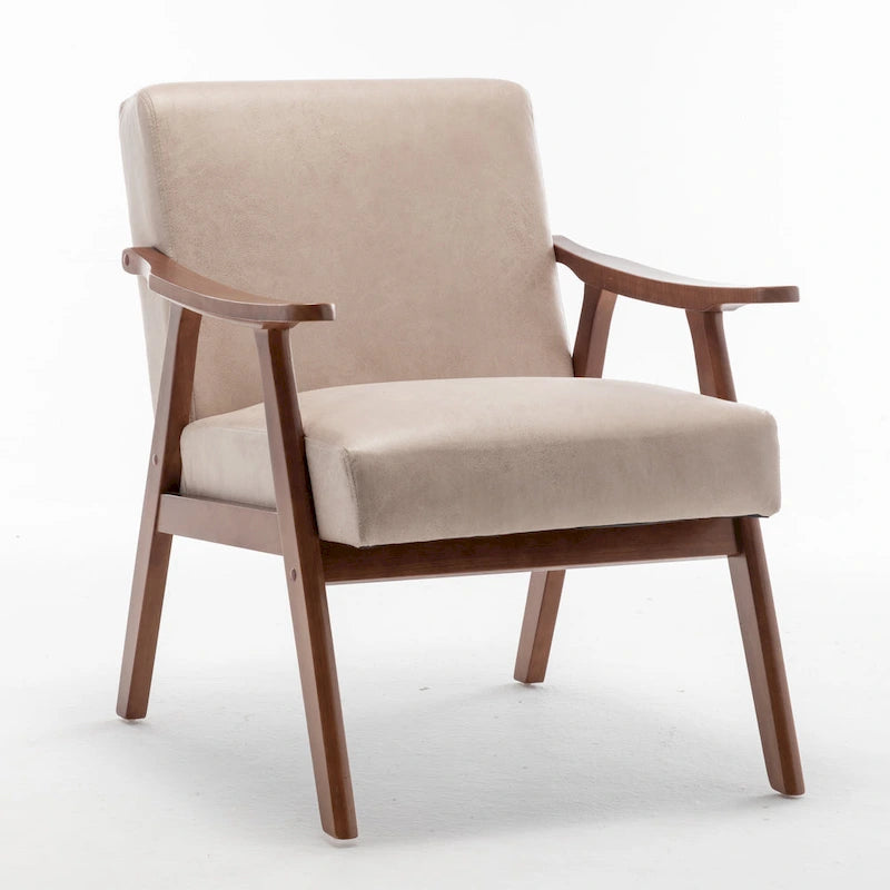 Moderner Mid-Century-Akzentstuhl mit offenem Holzrahmen und Mikrofaserpolstern