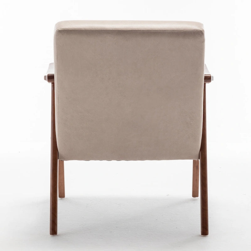 Moderner Mid-Century-Akzentstuhl mit offenem Holzrahmen und Mikrofaserpolstern