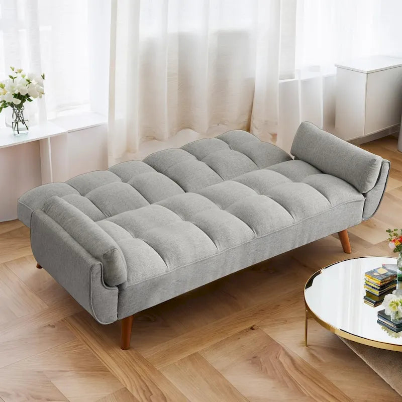 Convertible Futon Sofa Bed with Adjustable Split Tufted Back & Rubberwood Legs
