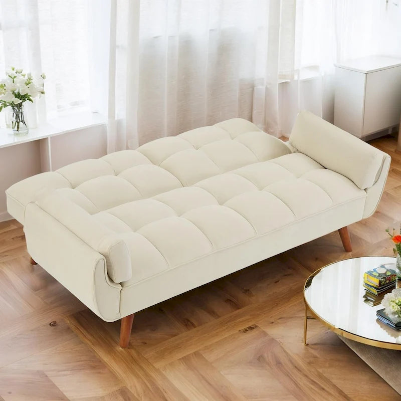Convertible Futon Sofa Bed with Adjustable Split Tufted Back & Rubberwood Legs