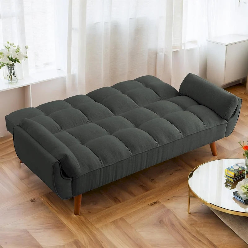 Convertible Futon Sofa Bed with Adjustable Split Tufted Back & Rubberwood Legs