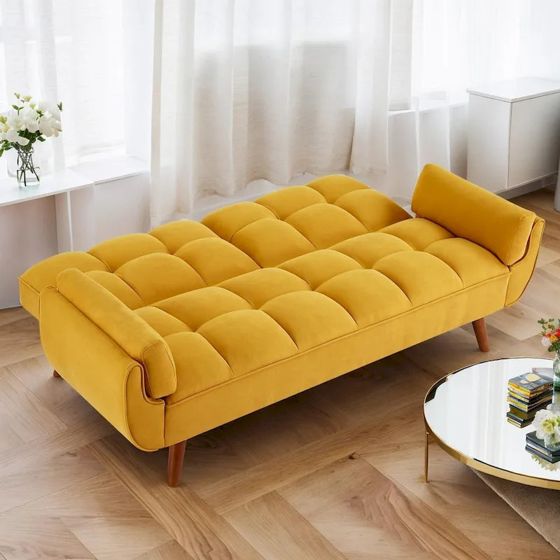 Convertible Futon Sofa Bed with Adjustable Split Tufted Back & Rubberwood Legs