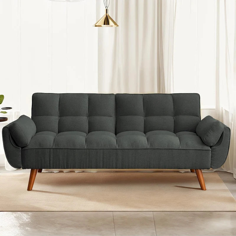 Convertible Futon Sofa Bed with Adjustable Split Tufted Back & Rubberwood Legs