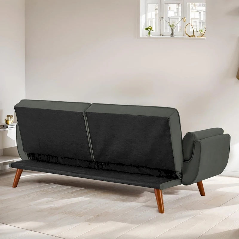 Convertible Futon Sofa Bed with Adjustable Split Tufted Back & Rubberwood Legs