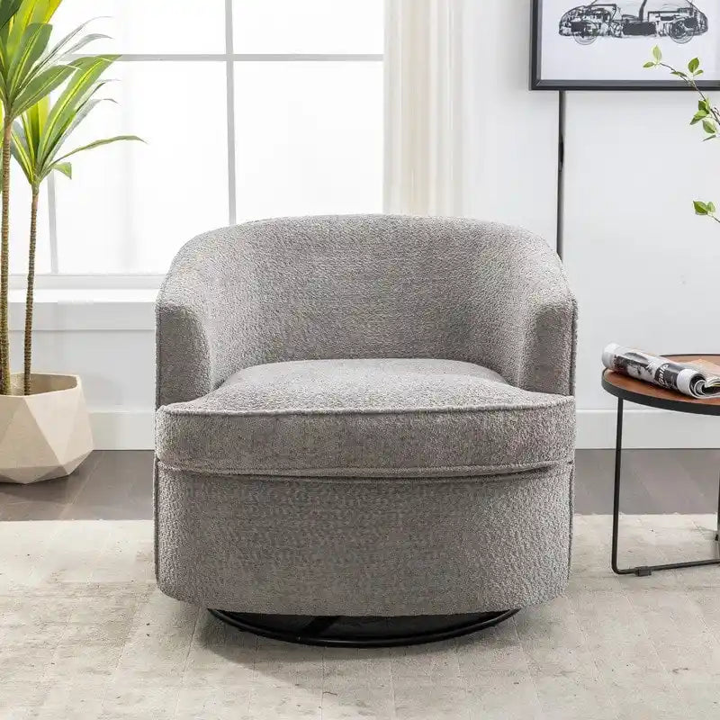 Poltrona decorativa moderna imbottita a botte con base girevole per il soggiorno