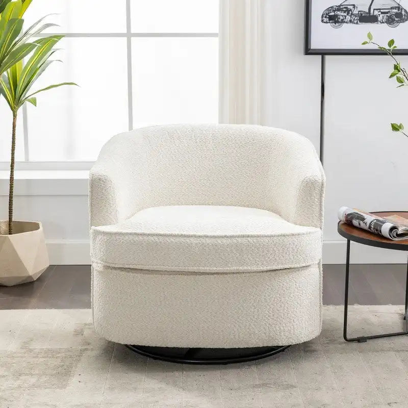 Poltrona decorativa moderna imbottita a botte con base girevole per il soggiorno