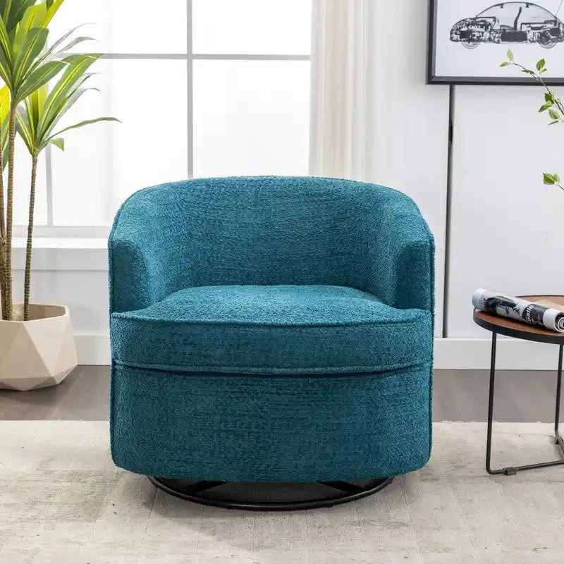 Poltrona decorativa moderna imbottita a botte con base girevole per il soggiorno