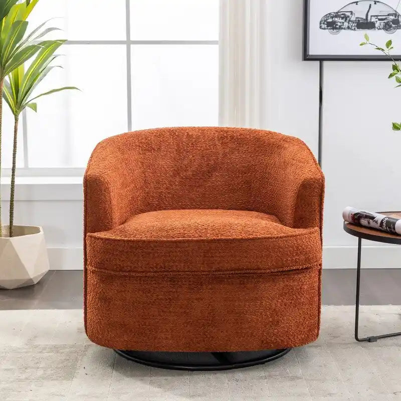 Poltrona decorativa moderna imbottita a botte con base girevole per il soggiorno
