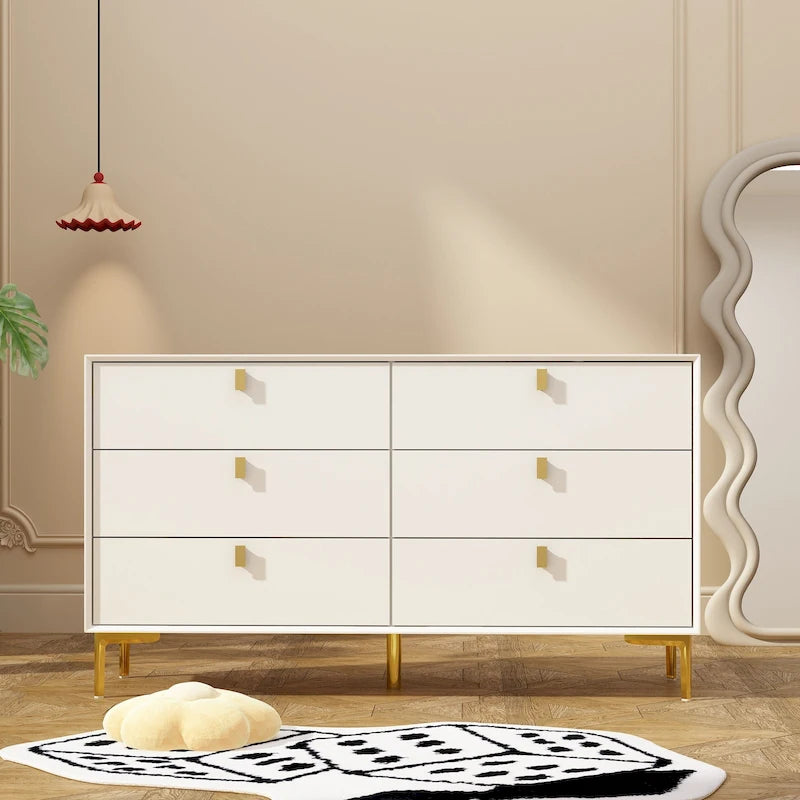 Ampia cassettiera moderna a 6 cassetti con maniglie in metallo per camera da letto e soggiorno