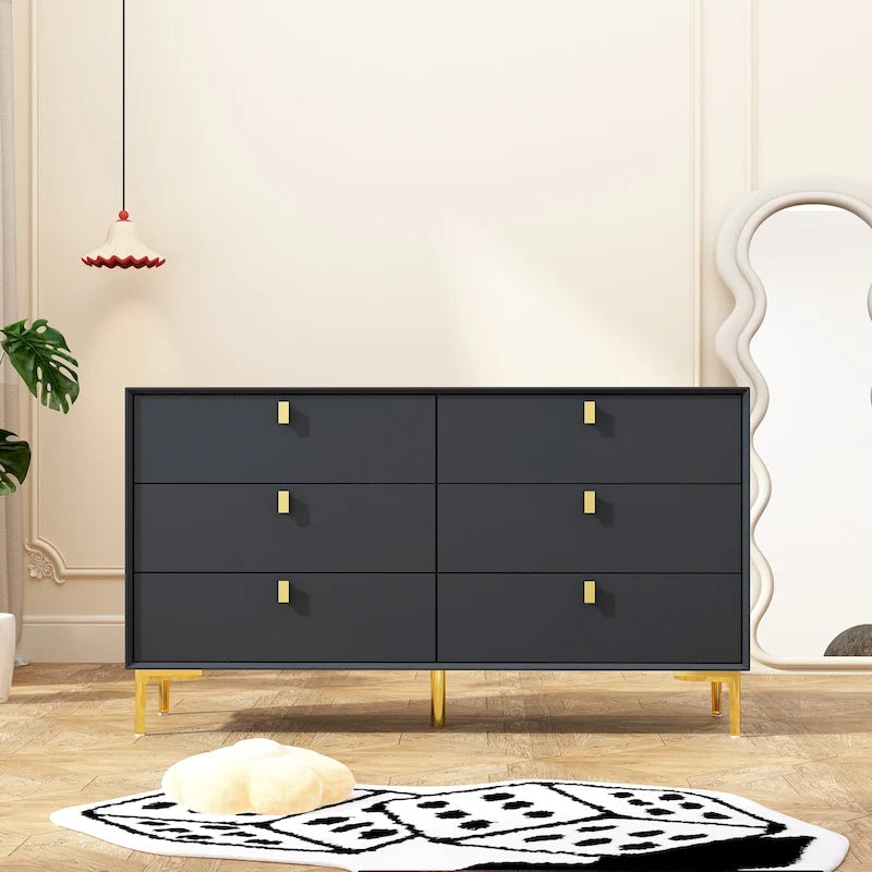 Ampia cassettiera moderna a 6 cassetti con maniglie in metallo per camera da letto e soggiorno
