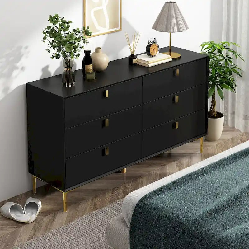 Ampia cassettiera moderna a 6 cassetti con maniglie in metallo per camera da letto e soggiorno