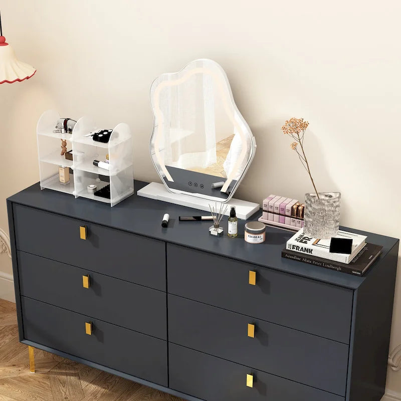 Modern 6-Drawer Wide Dresser Chest with Metal Knobs for Bedroom & Living Room