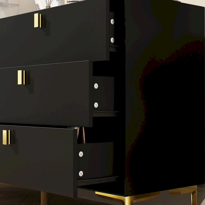 Modern 6-Drawer Wide Dresser Chest with Metal Knobs for Bedroom & Living Room