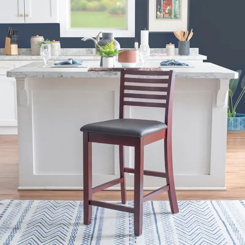 Ladder Back Counter Stool with Padded Seat – 24 Inch Seat Height