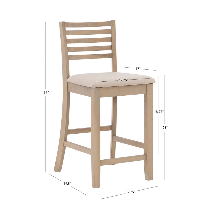 Ladder Back Counter Stool with Padded Seat – 24 Inch Seat Height