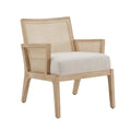 Fauteuil d’appoint bohème en rotin cannage avec assise coussinée en tissu