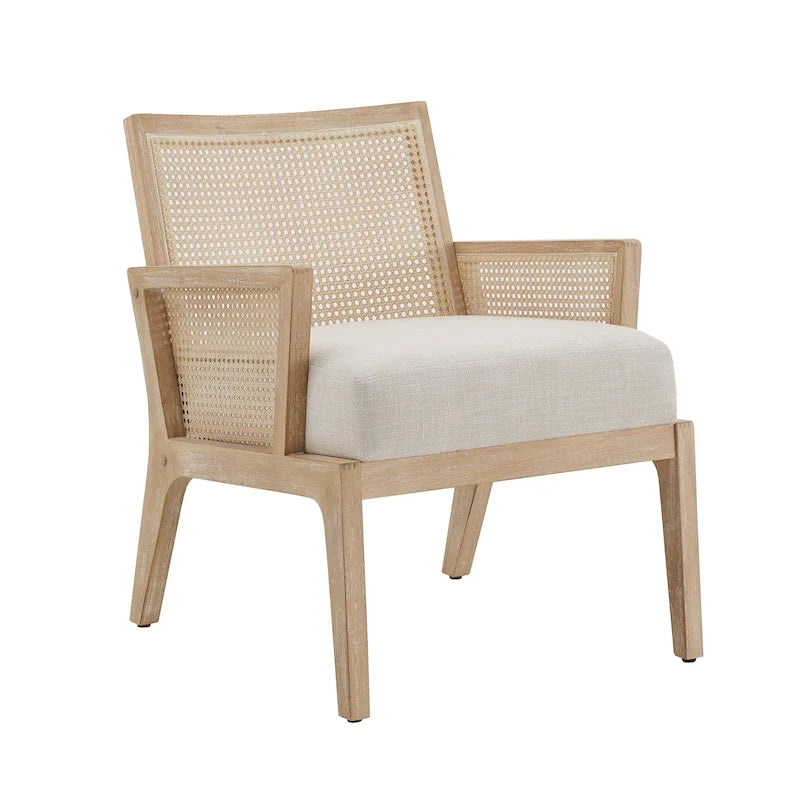 Bohemian Rattan Cane Accent Chair with Fabric Cushion Seat