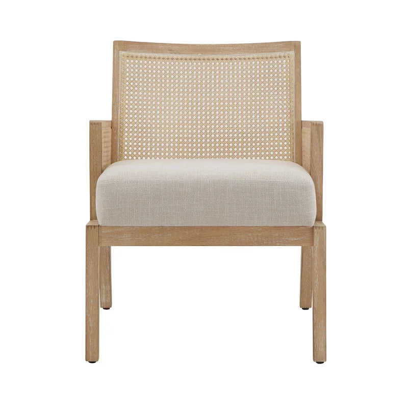 Bohemian Rattan Cane Accent Chair with Fabric Cushion Seat